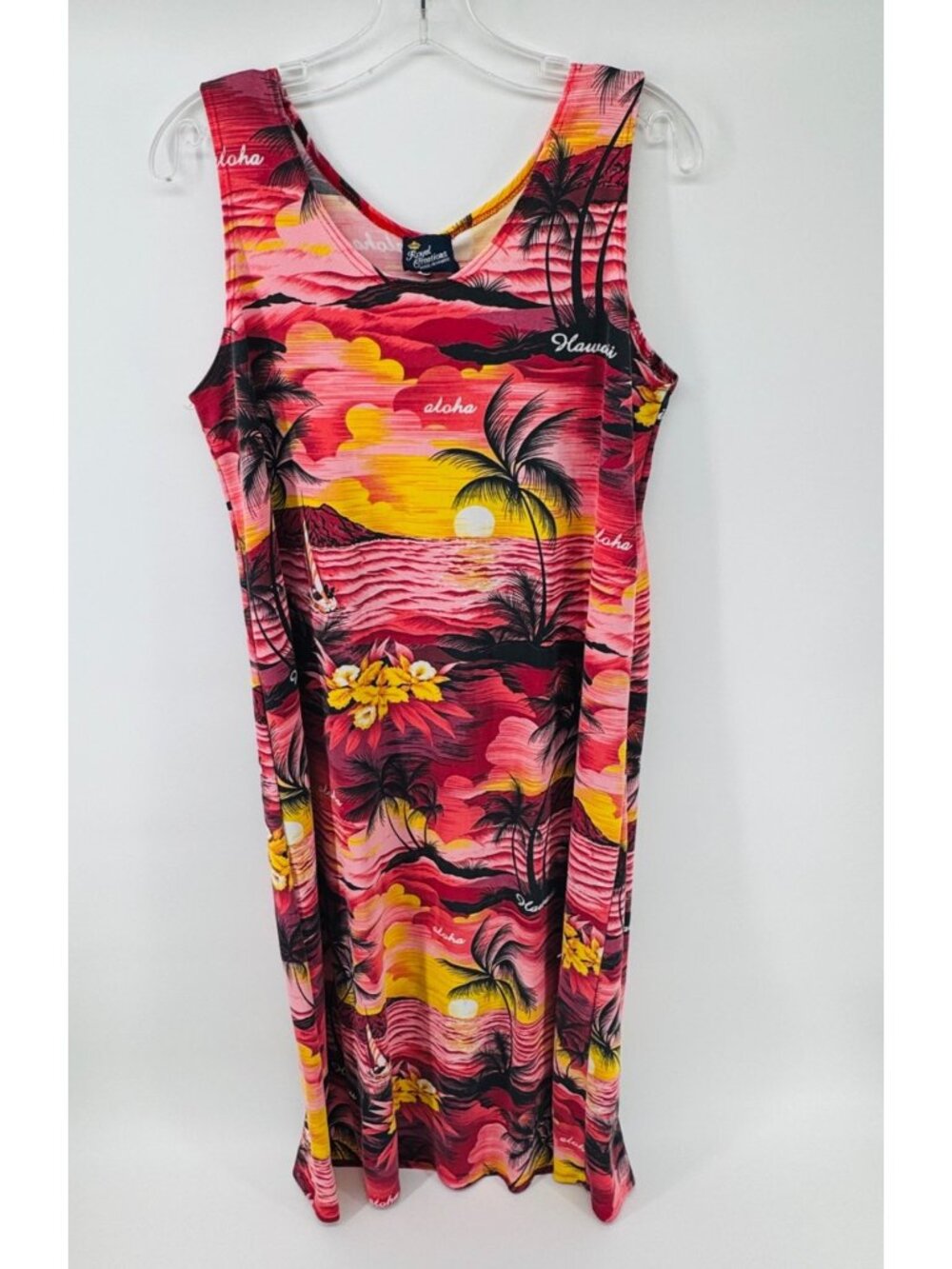 Royal Creations Large Hawaiian Sunset Print Maxi Dress Sleeveless Made In USA